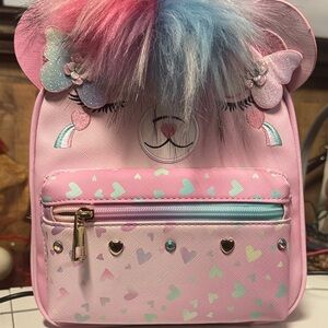 Kids Pink Unicorn Bear Backpack with Rainbow Fur